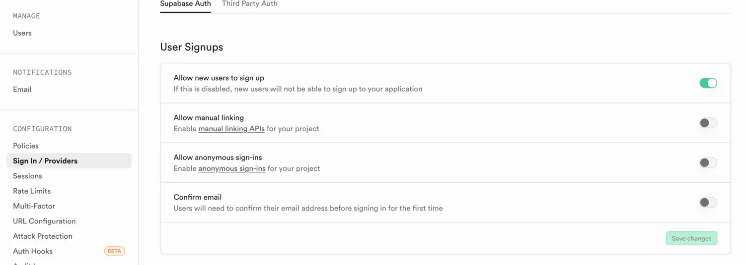 Supabase confirmation settings