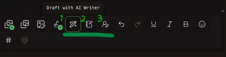Three AI tools in the composer toolbar