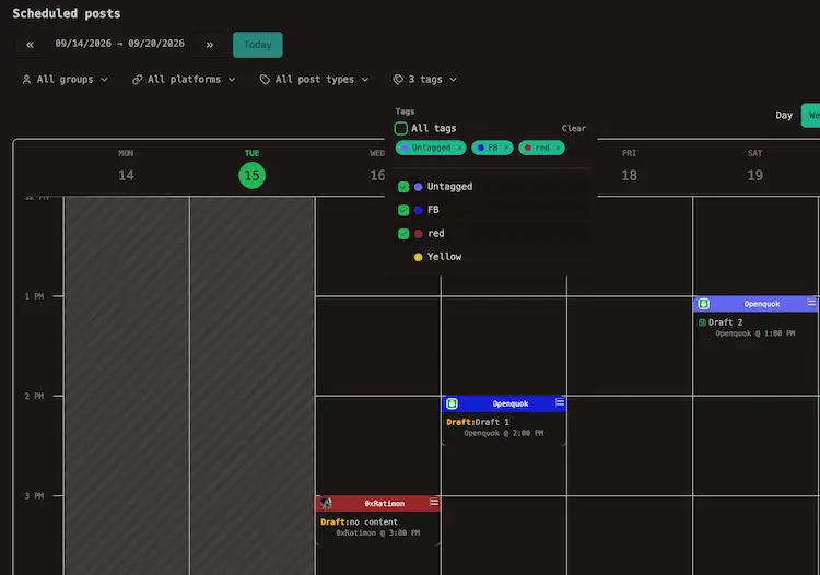 Calendar's Filter by tag, focusing on Repeating post