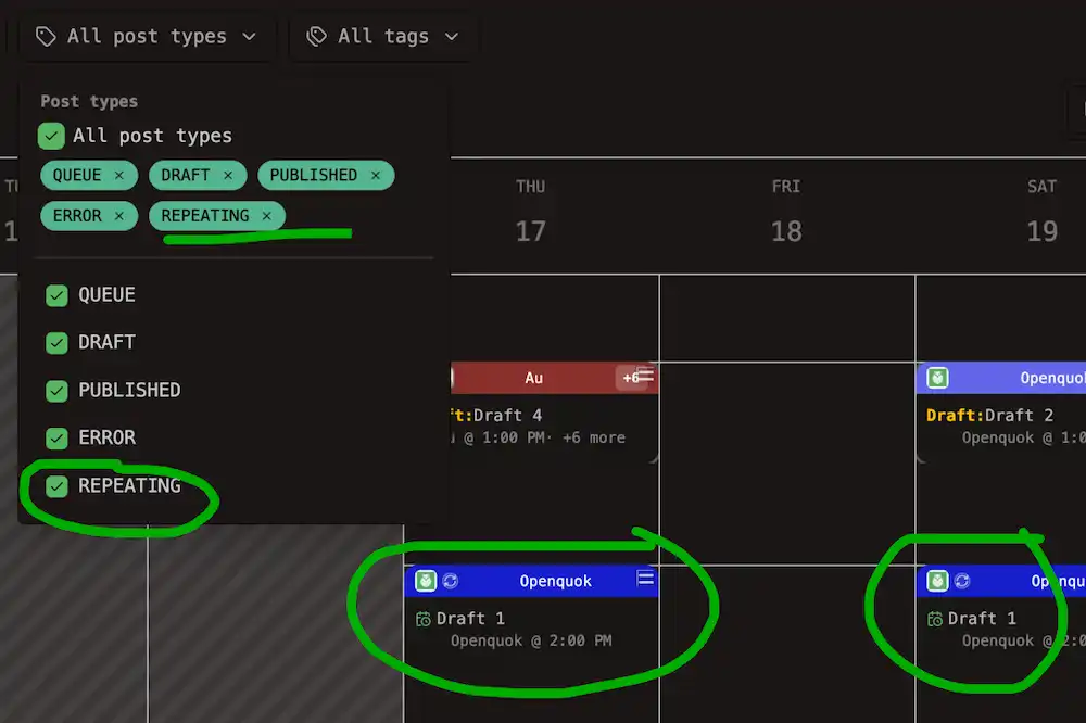 Calendar's Filter by tag