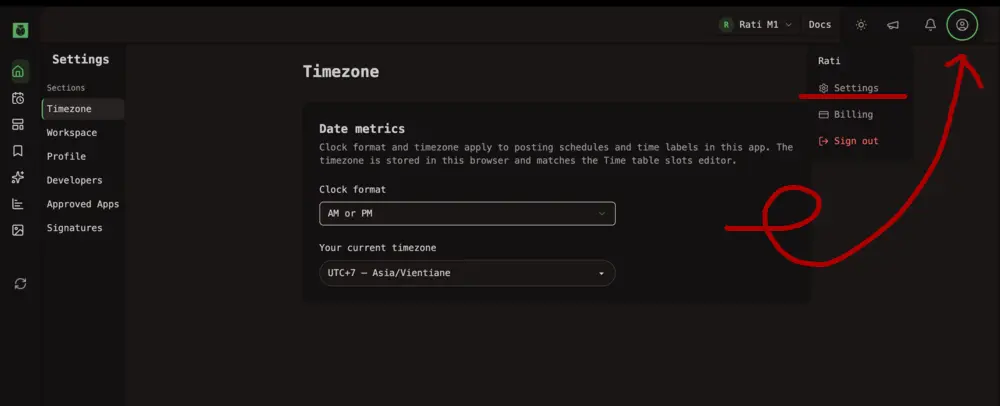 Open Settings Menu on the top right