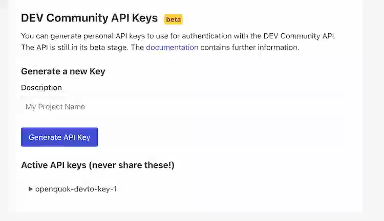 Step 1 - Generate an devto key