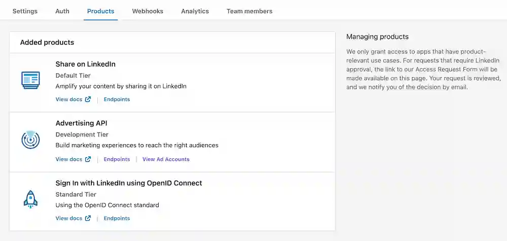 Added Linkedin Products