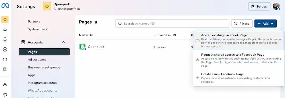 Add a Facebook Page in Meta Business Suite