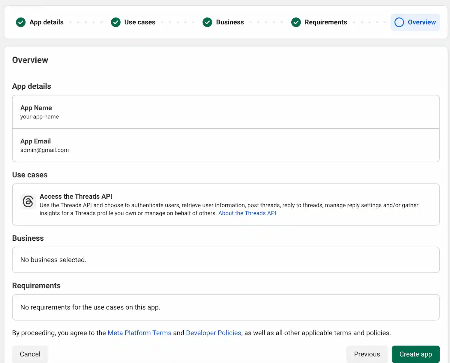 Step 3 - Finish Creating Meta App